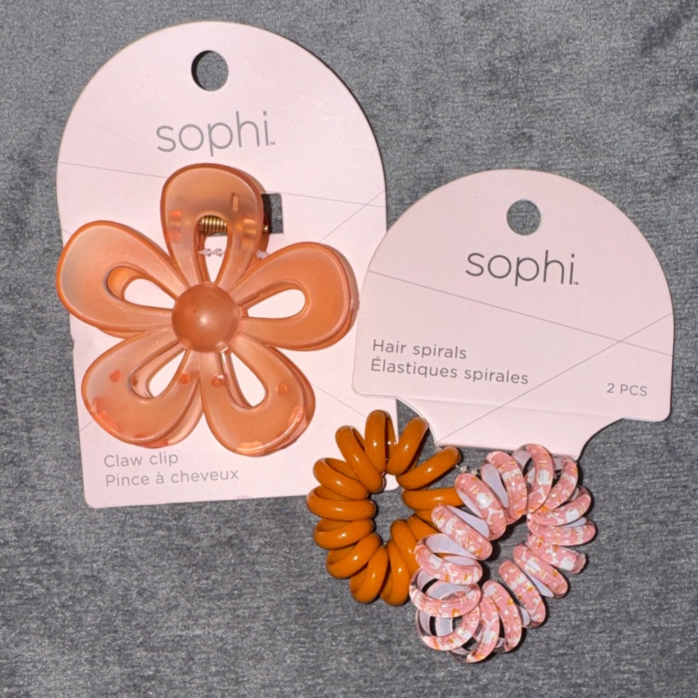 Sophi- Hair Accessory Set – Flower Claw Clip & Spiral Hair Ties NEW - Picture 3 of 8